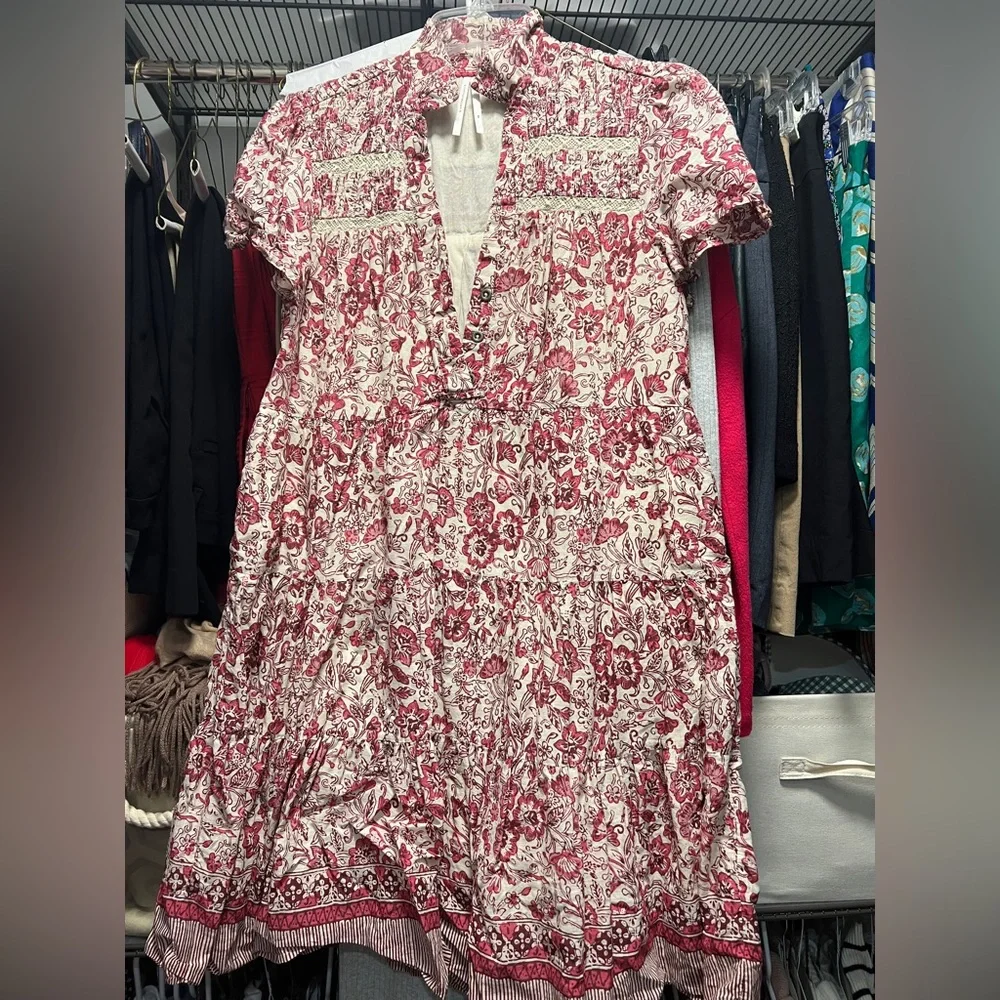 Anthropologie Red Cream Floral Georgina Dress by Maeve XS - Picture 8 of 16